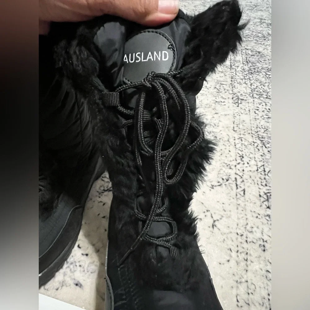 AUSLAND Women's Black Winter Snow Mid-Calf Waterproof LaceUp Boots-Black 7.5 9.5